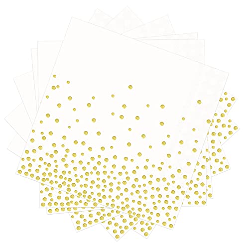 Servietten, Goldfolie Papierservietten 3-lagig Weiß mit Golddruck Gepunktete Papier Servierten, Mittagsservietten 33x33cm Einweg Partyservietten mit metallic Aufdruck, 80 Stück Servietten, Goldfolie Papierservietten 3-lagig Weiß mit Golddruck Gepunktete Papier Servierten, Mittagsservietten 33x33cm Einweg Partyservietten mit metallic Aufdruck, 80 Stück von ZVK