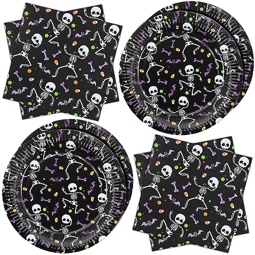 ZVK Halloween Pappteller Servietten 40 Stück Partyteller Set Skelett Partygeschirr Tischdekoration, Geschirrdekoration, Schwarz ZVK Halloween Pappteller Servietten 40 Stück Partyteller Set Skelett Partygeschirr Tischdekoration, Geschirrdekoration, Schwarz von ZVK