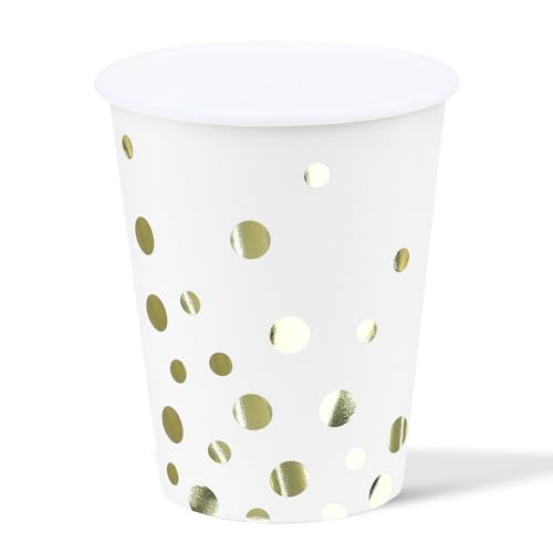ZVK Pappbecher 12 Stück Partybecher Weiß mit Goldfolie Papptassen Einweg-Papierbecher Partygeschirr zum Heiß, Kaltegetränke, Tee, Kaffee, Saft ZVK Pappbecher 12 Stück Partybecher Weiß mit Goldfolie Papptassen Einweg-Papierbecher Partygeschirr zum Heiß, Kaltegetränke, Tee, Kaffee, Saft von ZVK