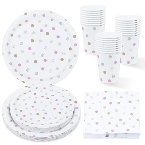 ZVK Pappteller, Dessertteller, Pappbecher, Servietten 96 Stück Party Geschirr Set Punkt Bunt Tischdeko zum Geburtstag, Kindergeburtstag für 24 Gäste ZVK Pappteller, Dessertteller, Pappbecher, Servietten 96 Stück Party Geschirr Set Punkt Bunt Tischdeko zum Geburtstag, Kindergeburtstag für 24 Gäste von ZVK