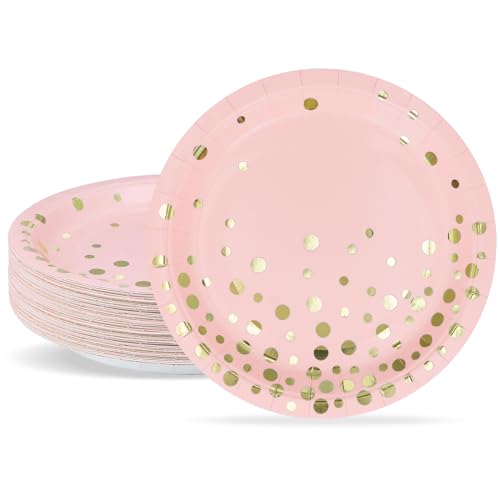 ZVK Pappteller Set Rosa Gold 23cm Dessertteller Set 50 Stück Papierteller Partygeschirr Set für Brautparty, Hochzeit, Abschluss, Ritus des Übergangs ZVK Pappteller Set Rosa Gold 23cm Dessertteller Set 50 Stück Papierteller Partygeschirr Set für Brautparty, Hochzeit, Abschluss, Ritus des Übergangs von ZVK
