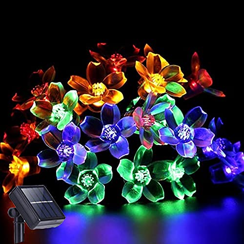 ZVO Solar Lichterkette Außen Blumen, 7M 50 LED Solar Lichterkette Aussen Blühen Blume Kirschblüten, 8 Modus IP65 Wasserdichte Solarbeleuchtung für Terrasse Garten Balkon Weihnachten Deko(Mehrfarbig) von ZVO