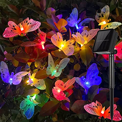 ZVO Solar Lichterkette Außen, 12 LED Lichterkette Schmetterling Aussen mit Solarpanel, 8 Modi Wetterfest IP65 Solarlichterkette Farbwechsel Beleuchtung Dekoration für Garten Bäume Weihnachten Deko von ZVO