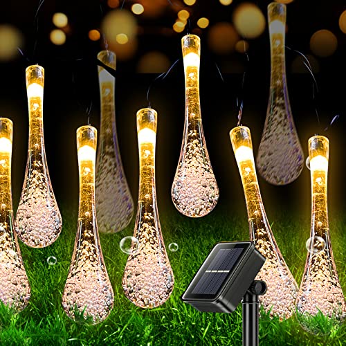 ZVO Solar Lichterkette Außen, 50 LED 7.5M Wassertropfen Solarlichterkette Tropfen Aussen, 8 Modi Outdoor Solarbeleuchtung Wasserdichte für Terrasse Garten Balkon Weihnachten Deko Innen (warmweiß) von ZVO