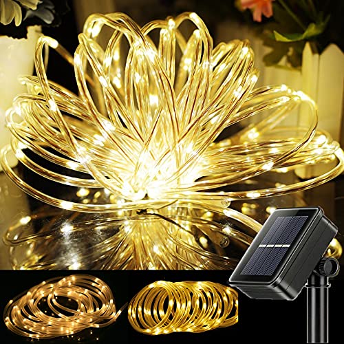 ZVO Solar Lichtschlauch Außen, 10M 100 LED Schlauch Outdoor Glasklar, 8 Modi Solar Lichterkette Aussen Wasserdichte Dekorative für Garten Balkon Terasse Hochzeit Party Weihnachten Deko(Warmweiß) von ZVO