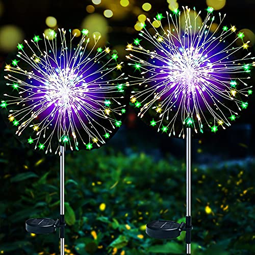 ZVO Solarlampe für Außen Garten, 2 Stück 120 LED Solar Feuerwerk Licht Garten Deko, Solarleuchten Gartenstecker Pusteblume Gartenleuchten Wasserdichte für Rasen Balkon Terrasse Deko (Mehrfarbig) von ZVO