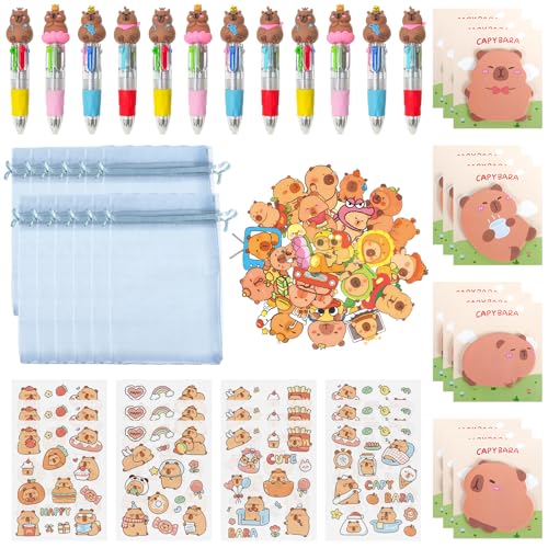 Capybara Schreibwaren-Partygeschenk, 68 Stück Capybara-Partygeschenke, inklusive 4-in-1-Kugelschreiber, Haftnotizen, Aufkleber, temporäre Tattoos und Organza-Geschenktütenfüller für Kinder, Capybara Schreibwaren-Partygeschenk, 68 Stück Capybara-Partygeschenke, inklusive 4-in-1-Kugelschreiber, Haftnotizen, Aufkleber, temporäre Tattoos und Organza-Geschenktütenfüller für Kinder, von ZWBIGCHA