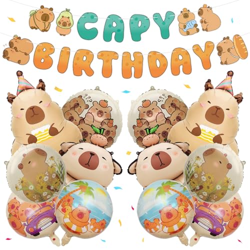 ZWBIGCHA 13 Stück Capybara-Geburtstagsparty-Dekorationen, Capy-Geburtstagsdekoration inklusive 12 Aluminiumfolienballons und 1 Banner für Capybara-Liebhaber, Tierthema, Babyparty, Partygeschenk ZWBIGCHA 13 Stück Capybara-Geburtstagsparty-Dekorationen, Capy-Geburtstagsdekoration inklusive 12 Aluminiumfolienballons und 1 Banner für Capybara-Liebhaber, Tierthema, Babyparty, Partygeschenk von ZWBIGCHA