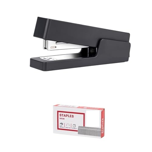 Hefter mit 1000 Stück Heftklammern 24/6 26/6 Modehefter for Schreibwaren, Bürozubehör, Schulbedarf Heftgerät(Black With Staple) von ZWCSHUU