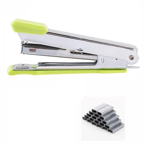 Mini-Heftgerät aus Metall, langlebig, modisch, farbig, mit tragbarem, kompaktem Schreibwaren- und Bürobedarf Heftgerät(Green Set) von ZWCSHUU
