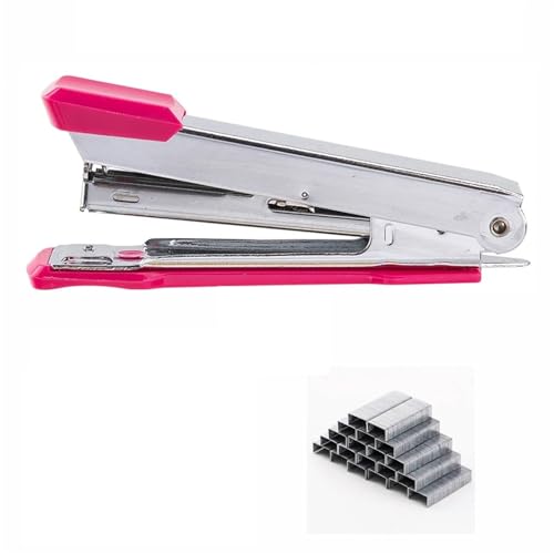Mini-Heftgerät aus Metall, langlebig, modisch, farbig, mit tragbarem, kompaktem Schreibwaren- und Bürobedarf Heftgerät(Pink Set) von ZWCSHUU