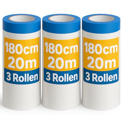 ZWERKZEUG 180 cm x 60 Meter Abdeckfolien mit Klebeband - Malerband mit Abdeckfolien - 108 m² Malerfolie mit Klebeband Abklebeband - Optimaler Schutz bei Maler & Lackierarbeiten gegen Schmutz und Nässe von ZWERKZEUG