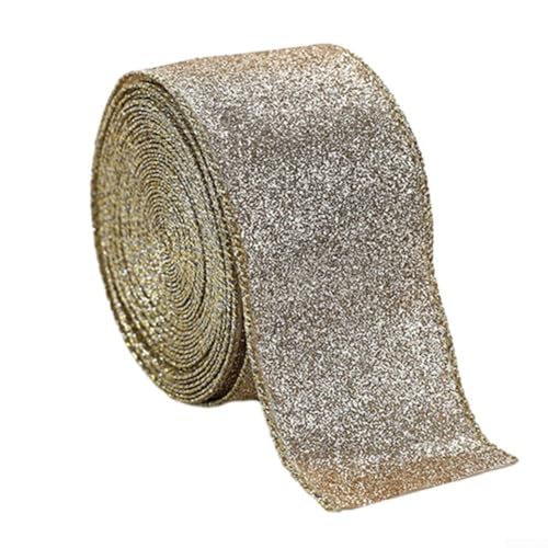 ZWEquipint Weihnachtsband, Goldpulver, dekoratives Schleifenmaterial, 5 Stück, 3,8 cm, 5 cm, 6,3 x 2 m, Hanfimitat, für Kränze, Basteln, Winterdekoration, Verpackung (2) von ZWEquipint