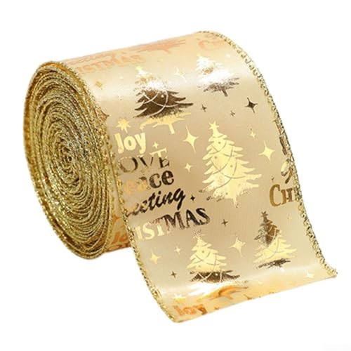ZWEquipint Weihnachtsband, Goldpulver, dekoratives Schleifenmaterial, 5 Stück, 3,8 cm, 5 cm, 6,3 x 2 m, Hanfimitat, für Kränze, Basteln, Winterdekoration, Verpackung (4) von ZWEquipint