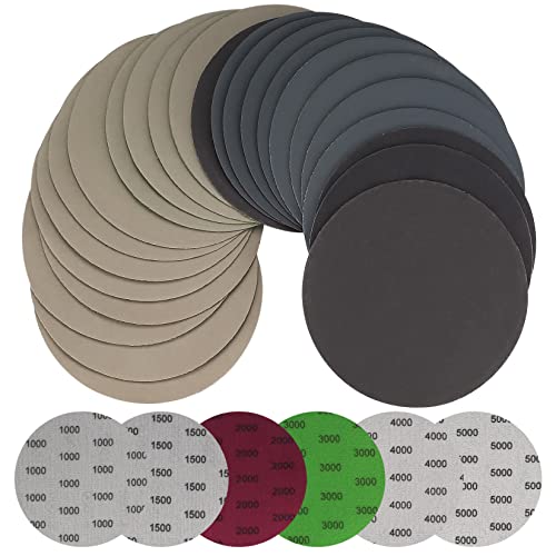 30 Stück 125 mm Schleifpapier Set, runde Schleifscheiben, Nass Trocken Schwingschleifer Pads Schleifpapierblätter für Metall Holz - 1000/1500/2000/3000/4000/5000 Körnung von ZWFSDM