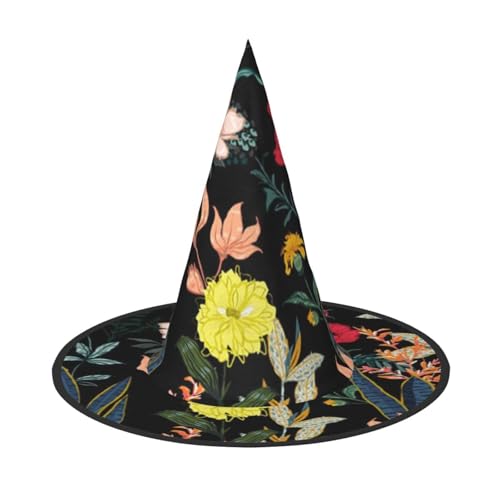 ZWLPNZZD (Buntes Boho-Blumenmuster) bedruckter, faltbarer Halloween-Hut, Urlaub, Kostüm, Kappe, Cosplay, Party, Hexenhüte 1 von ZWLPNZZD