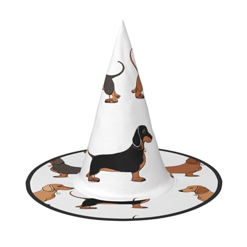ZWLPNZZD (Dackel-Weiner-Haustier-Hunde) bedruckter faltbarer Halloween-Hut, Urlaub, Kostüm, Kappe, Cosplay, Party, Hexenhut, 2 Stück von ZWLPNZZD