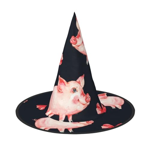 ZWLPNZZD (Rotes süßes Schweinchen) bedruckter faltbarer Halloween-Hut Urlaub Kostüm Kappe Cosplay Party Hexenhüte 1 von ZWLPNZZD