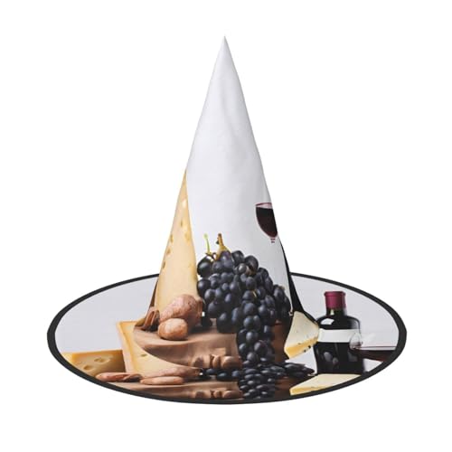 ZWLPNZZD (Rotwein-Galssen und Trauben mit Holz) bedruckter faltbarer Halloween-Hut, Urlaub, Kostüm, Kappe, Cosplay, Party, Hexenhüte, 3 Stück von ZWLPNZZD