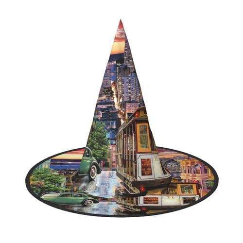 ZWLPNZZD (San Francisco) Bedruckter faltbarer Halloween-Hut, Urlaub, Kostüm, Kappe, Cosplay, Party, Hexenhüte, 2 Stück von ZWLPNZZD