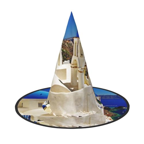 ZWLPNZZD (Santorini griechische Insel Meerblick) bedruckter faltbarer Halloween-Hut Urlaub Kostüm Kappe Cosplay Party Hexenhüte 3 Stück von ZWLPNZZD