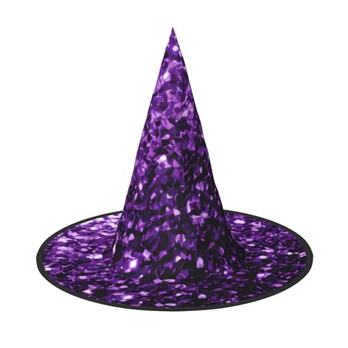 ZWLPNZZD (Schöner violetter Glitzer) bedruckter faltbarer Halloween-Hut, Urlaub, Kostüm, Kappe, Cosplay, Party, Hexenhüte, 3 Stück von ZWLPNZZD