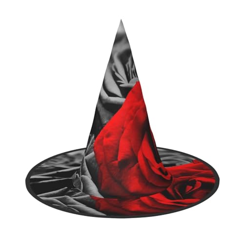 ZWLPNZZD (Schwarze, weiße und rote Rosen), bedruckter faltbarer Halloween-Hut, Urlaub, Kostüm, Kappe, Cosplay, Party, Hexenhüte, 3 Stück von ZWLPNZZD