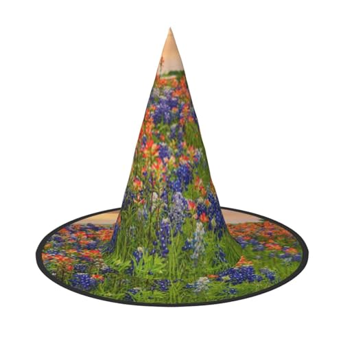 ZWLPNZZD (Texas Bluebonnets Scenery) Bedruckter faltbarer Halloween-Hut Urlaub Kostüm Kappe Cosplay Party Hexenhüte 3 Stück von ZWLPNZZD