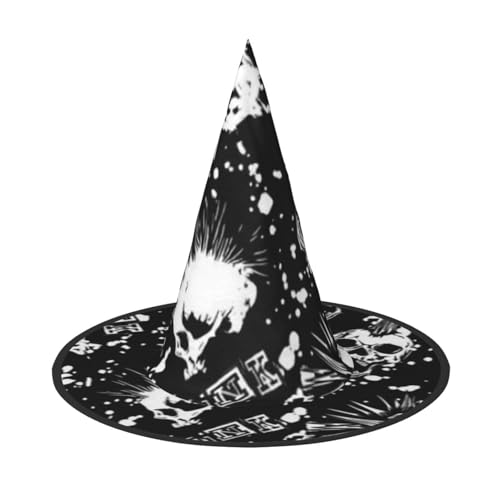 ZWLPNZZD (Weißer Punk-Totenkopf) bedruckter faltbarer Halloween-Hut Urlaub Kostüm Kappe Cosplay Party Hexenhüte 3 Stück von ZWLPNZZD