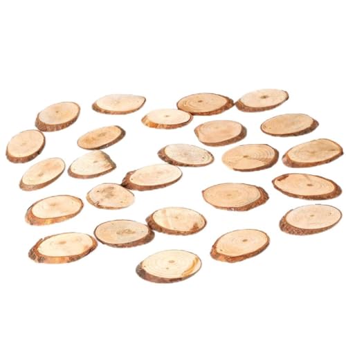 25 Stück natürliche Holzscheiben, ovale Holzstücke, unlackierte Verzierungen, Schlüsselanhänger von ZWTPGKRD