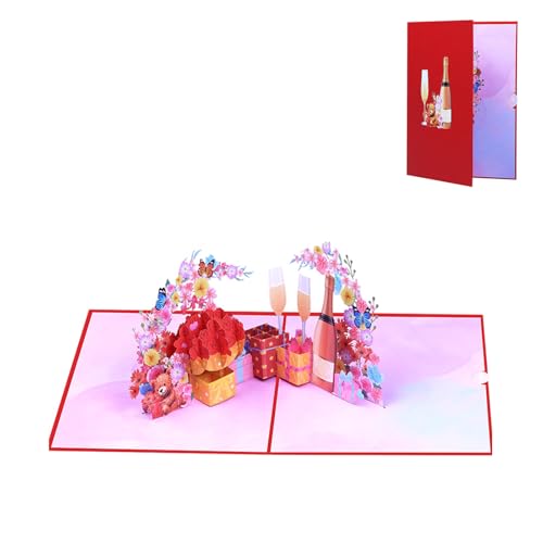3D-Weinglas- und Blumen-Karte zum Valentinstag, handgefertigte Grußkarte mit Umschlag, Jubiläumskarte 3D-Weinglas- und Blumen-Karte zum Valentinstag, handgefertigte Grußkarte mit Umschlag, Jubiläumskarte von ZWTPGKRD