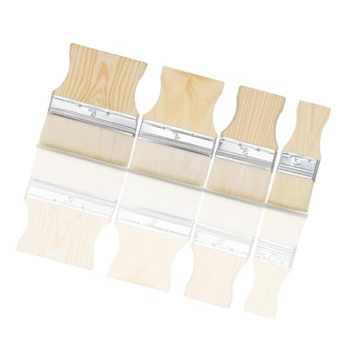 4 x quadratische, flache Malapplikatoren, ergonomischer Holzgriff, Malwerkzeug, Paddelpinsel, leicht zu reinigen, professioneller Pinsel mit Wollborsten von ZWTPGKRD