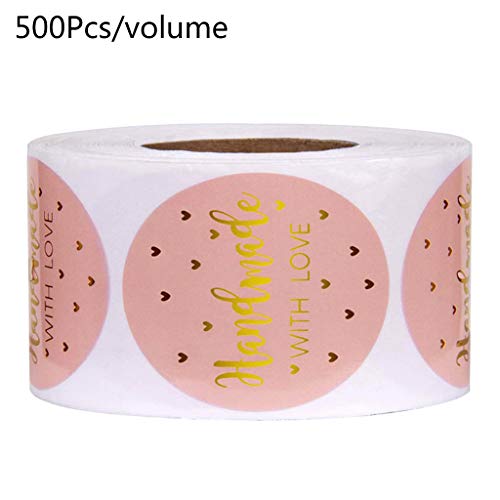 500 Stück/Rolle, "Handmade with Love", Aufkleber mit Goldfolie, runde Siegel-Etiketten, handgefertigte Scrapbooking-Etikettenaufkleber für Flaschen, wasserdicht von ZWTPGKRD
