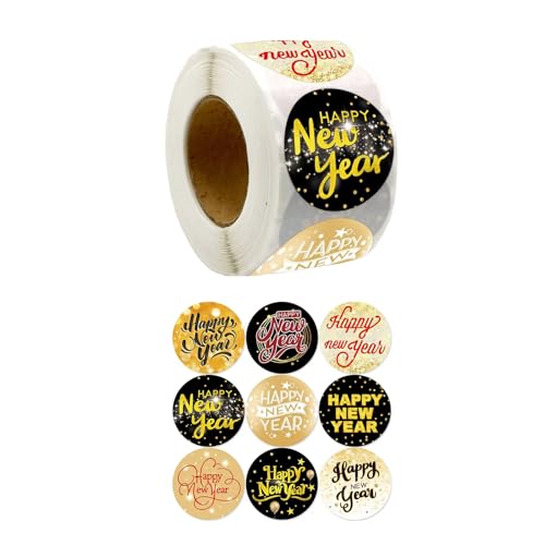 500 Stück Happy New Year Aufkleber Weihnachten Verpackungsetiketten Selbstklebende Etiketten für Weihnachtskarte Geschenkbox Süßigkeitentüte von ZWTPGKRD