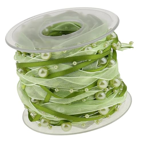 Mehrzweck-Satinband mit Perlen, Zubehör für Kartenherstellung und Blumenarrangements, Weiß, 10 mm breit von ZWTPGKRD