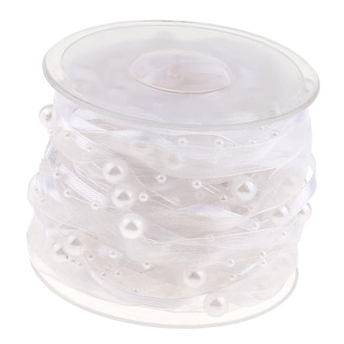 Mehrzweck-Satinband mit Perlen, Zubehör für Kartenherstellung und Blumenarrangements, Weiß, 10 mm breit von ZWTPGKRD