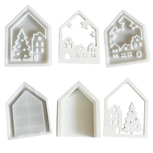 Silikonformen in Hausform für Epoxidharz, Teelichthalter, Silikon-Kerzenständer-Formen für Halter, Dekoration, Haus, 3 Stück von ZWTPGKRD