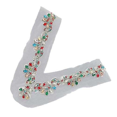 Strass-Applikationen mit Perlen, Blume, Netzstoff, V-Ausschnitt, Kragen, Applikationen für Brautkleid, Kleid, Kleidung, Zubehör von ZWTPGKRD