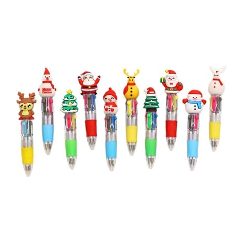 ZWTPGKRD 10 x mehrfarbige Stifte mit Weihnachtsmotiven, 4 Farb-in-1-Kugelschreiber für Farbcodierung, Journaling, Büro, Schreibbedarf, Kugelschreiber von ZWTPGKRD