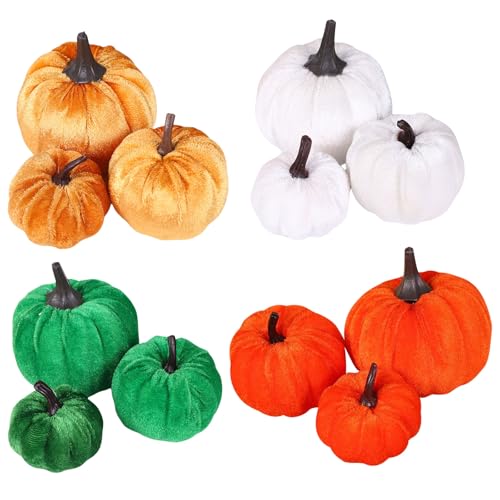 ZWTPGKRD 12-teiliges Samtstoff-Kürbis-Set, verschiedene Größen, künstliche Früchte für Festival, Heimdekoration, Halloween-Ornament von ZWTPGKRD