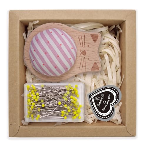 ZWTPGKRD Holznadelkissen mit 100 Stück, zum Nähen für Schneidern, Nähen, 38 mm, Quilten, Positionierung mit Halter, Positionierungsnadeln für Stoff von ZWTPGKRD