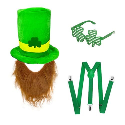 ZWTPGKRD Irish Green Hut und Bart Set mit Gürtel und Brille Kostüm Zubehör für Festival Feier und Paraden von ZWTPGKRD
