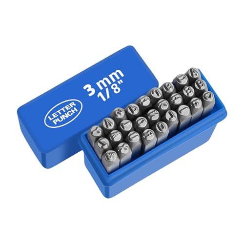 ZWTPGKRD Metall-Stempel-Set, 3–8 mm, Buchstabenstempel-Set, Metallstempel-Set, Alphabete, Bastelstempel für Leder, Holz, 27 Stück von ZWTPGKRD