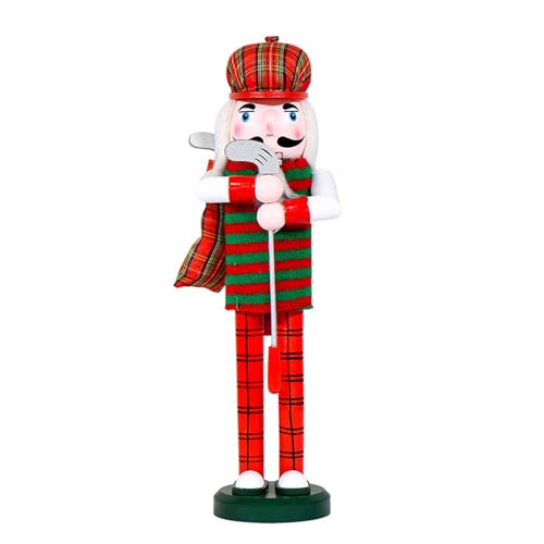 ZWTPGKRD Rote und grün gestreifte Golfer Nussknacker Holzfigur Weihnachtsdekoration mit stabilem Sockel für Feste Home Office Weihnachten Sammlerstück Ornament von ZWTPGKRD