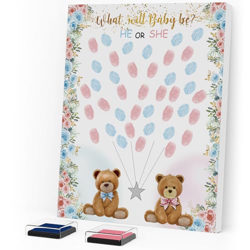 ZWV Gender Reveal Fingerabdruck Baum Bär Bär Thema Babyparty Gästebuch Dekoration Set Leinwand Gemälde Geschlecht Offenbarung Party Kreative Souvenirs ZWV Gender Reveal Fingerabdruck Baum Bär Bär Thema Babyparty Gästebuch Dekoration Set Leinwand Gemälde Geschlecht Offenbarung Party Kreative Souvenirs von ZWV