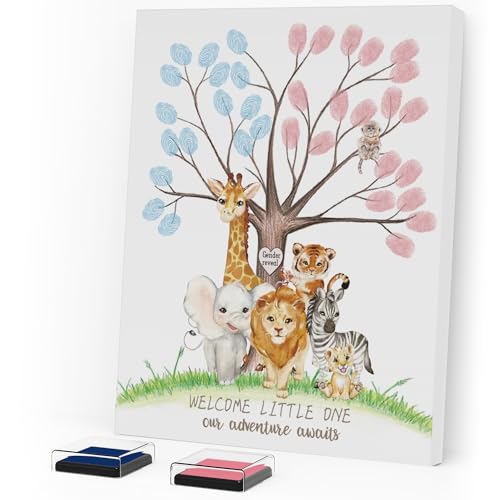 ZWV Gender Reveal Party Fingerabdruck Baum Schild Safari Wald Babyparty Gästebuch Dekoration Set Leinwand Gemälde Geschlecht Offenbarung Party Kreative Souvenirs-cad23 ZWV Gender Reveal Party Fingerabdruck Baum Schild Safari Wald Babyparty Gästebuch Dekoration Set Leinwand Gemälde Geschlecht Offenbarung Party Kreative Souvenirs-cad23 von ZWV