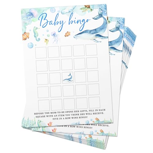 ZWV Ocean Babyparty-Spiel – Baby-Bingo- Set mit 50 Partykarten zum Thema Ozean, neutrale Jungen oder Mädchen ZWV Ocean Babyparty-Spiel – Baby-Bingo- Set mit 50 Partykarten zum Thema Ozean, neutrale Jungen oder Mädchen von ZWV