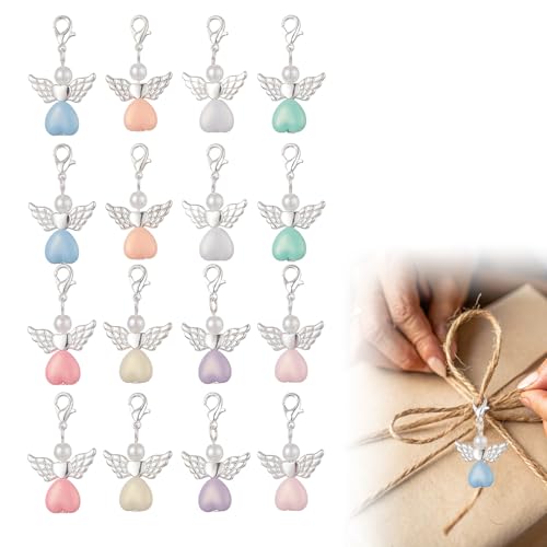 ZWWOGE 16 Stück Schutzengel Anhänger, Liebesanhänger, Kleine Glücksbringer Schutzengel Schlüsselanhänger Set für Taufe Kommunion Konfirmation Hochzeit Kita Dankeschön von ZWWOGE