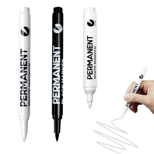 ZWWOGE 3 Stück Permanent Marker Wasserfester Stift, textilmarker,weiß,Schnell Trocknender, für Karton, Glass Holz, Metall, Keramik Tassen, Lackmarker, Stoff, Leinwand(Weiß und Schwarz) von ZWWOGE