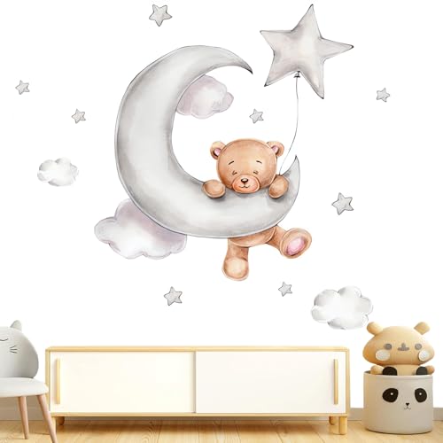 ZWWOGE Wandtattoo Bär auf Mond Wandaufkleber Tiere Heißluftballon Wolken und Sterne Wandsticker Kinderzimmer Babyzimmer Schlafzimmer Wanddeko ZWWOGE Wandtattoo Bär auf Mond Wandaufkleber Tiere Heißluftballon Wolken und Sterne Wandsticker Kinderzimmer Babyzimmer Schlafzimmer Wanddeko von ZWWOGE